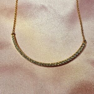 Gold over Sterling Silver Sparkling Curved Bar Necklace | Minimalist Layering